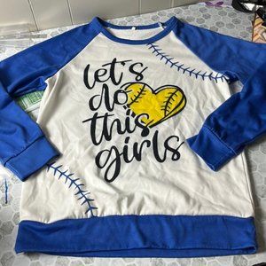 Medium Let’s Do This Girls Softball Long Sleeve Blue Pull Over Sweater